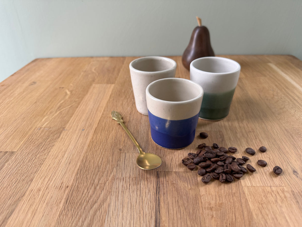 Handmade Espresso Cup in a Blue and White Overlapping Glaze