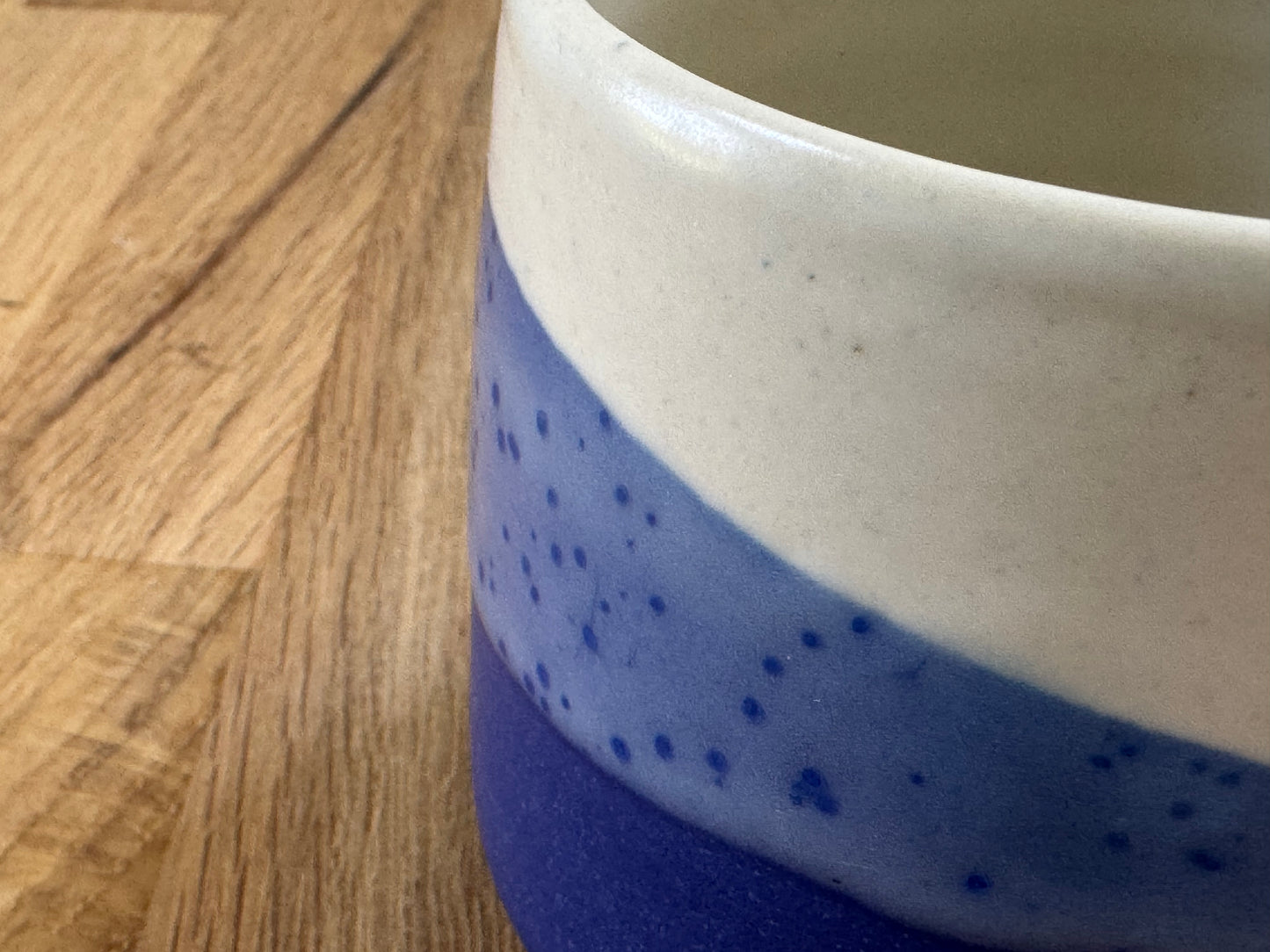 Handmade Mug in an Overlapping Blue and White Glaze