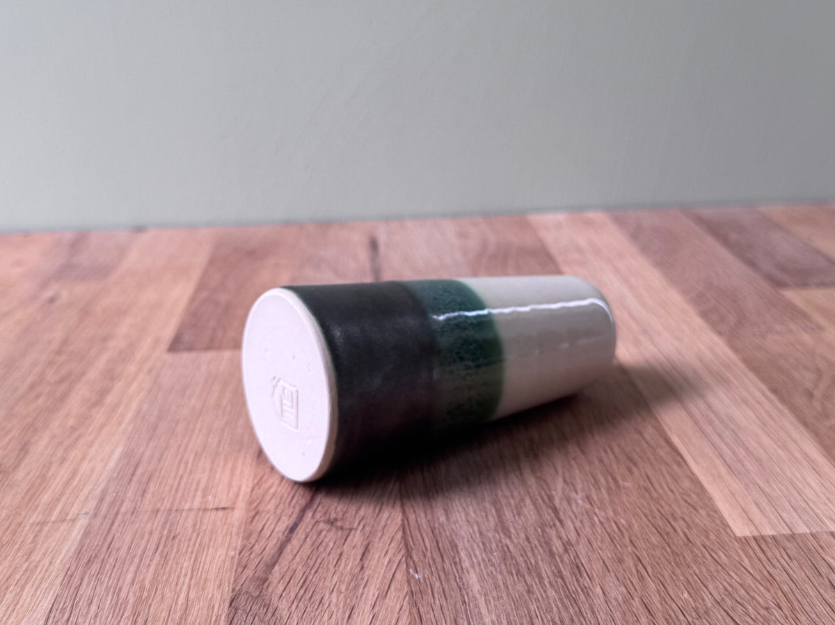 Handmade Bud Vase in a Green and White Overlapping Glaze