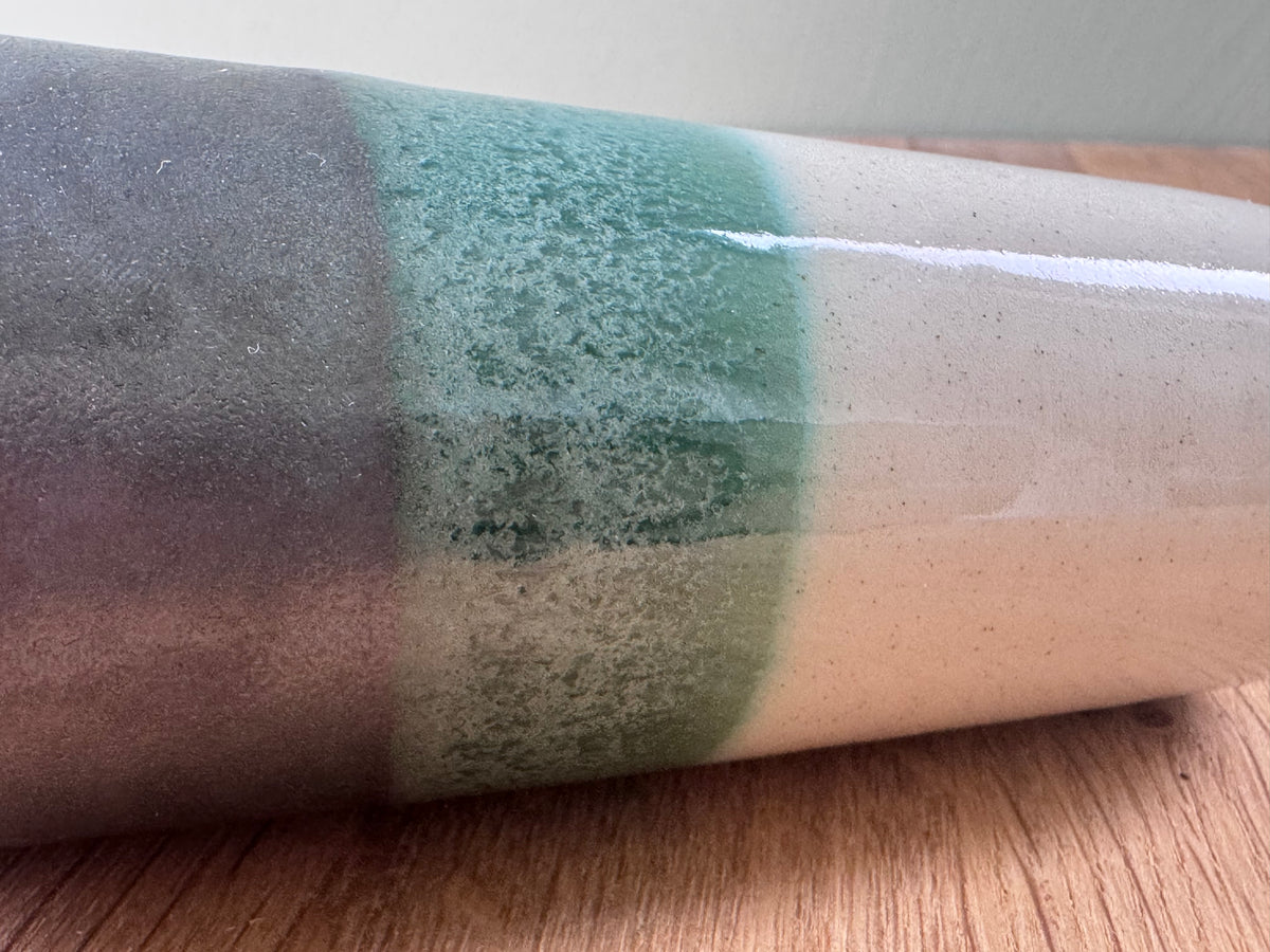 Handmade Bud Vase in a Green and White Overlapping Glaze