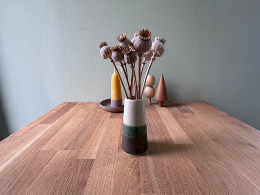Handmade Bud Vase in a Green and White Overlapping Glaze