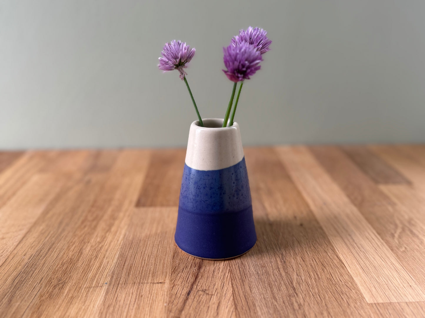 Handmade Bud Vase in a Blue and White Overlapping Glaze