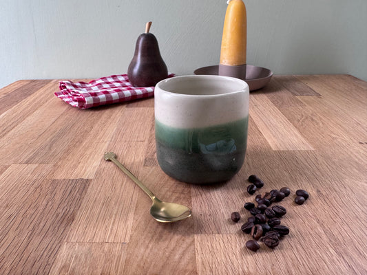 Handmade Ceramic Dimple Cup in a Green and White Glaze