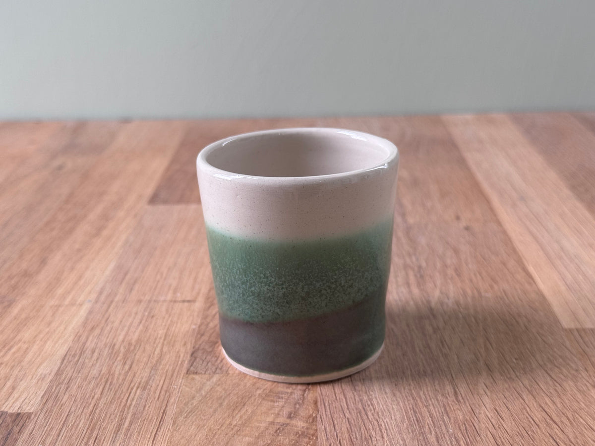 Handmade Espresso Cup in an Overlapping Green and White Glaze