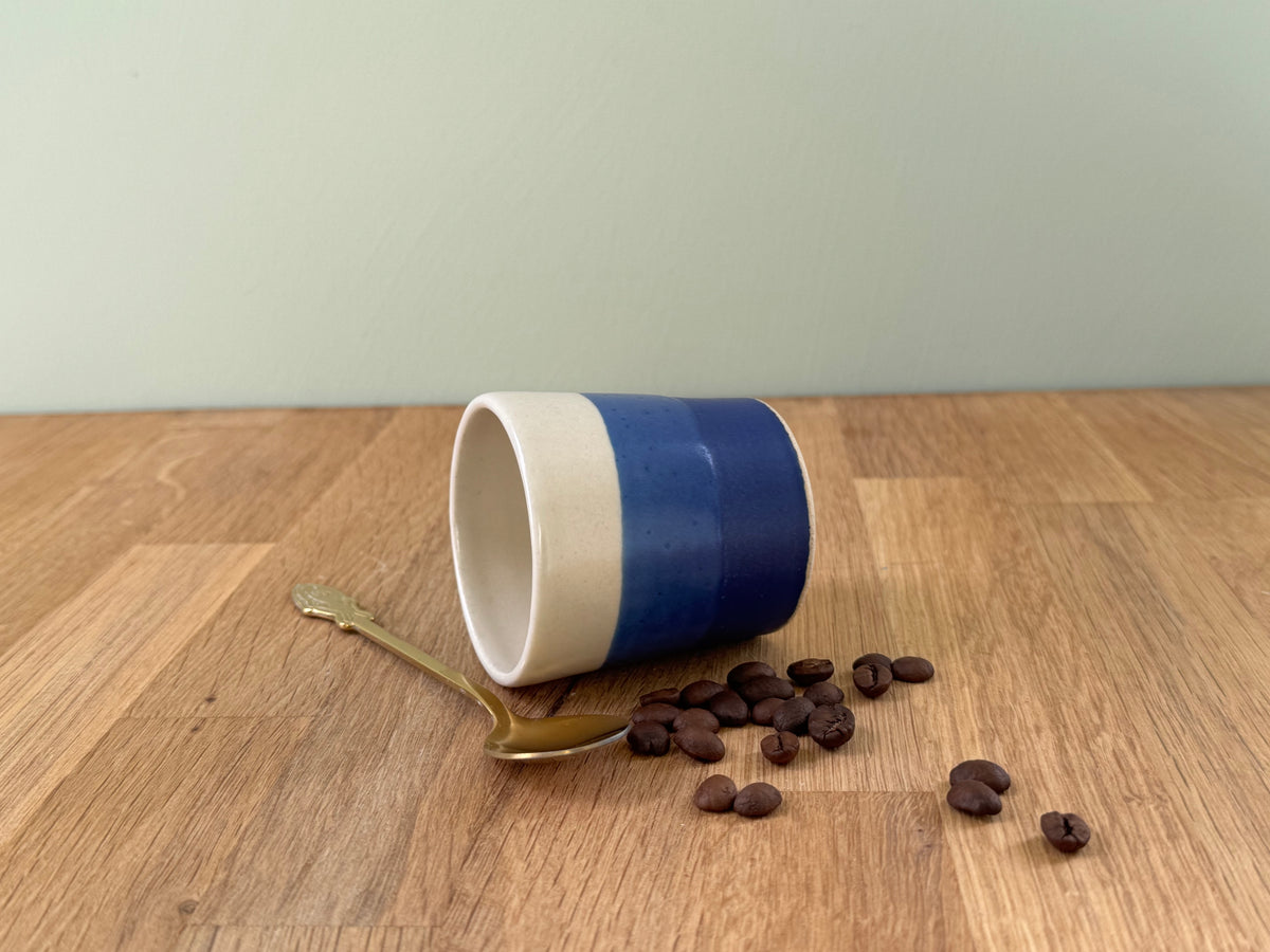 Handmade Espresso Cup in a Blue and White Overlapping Glaze