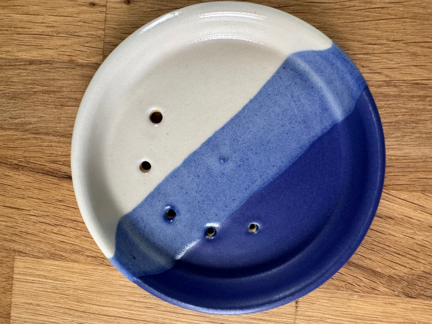 Handmade Herb Stripper Plate in an Overlapping Blue and White Glaze