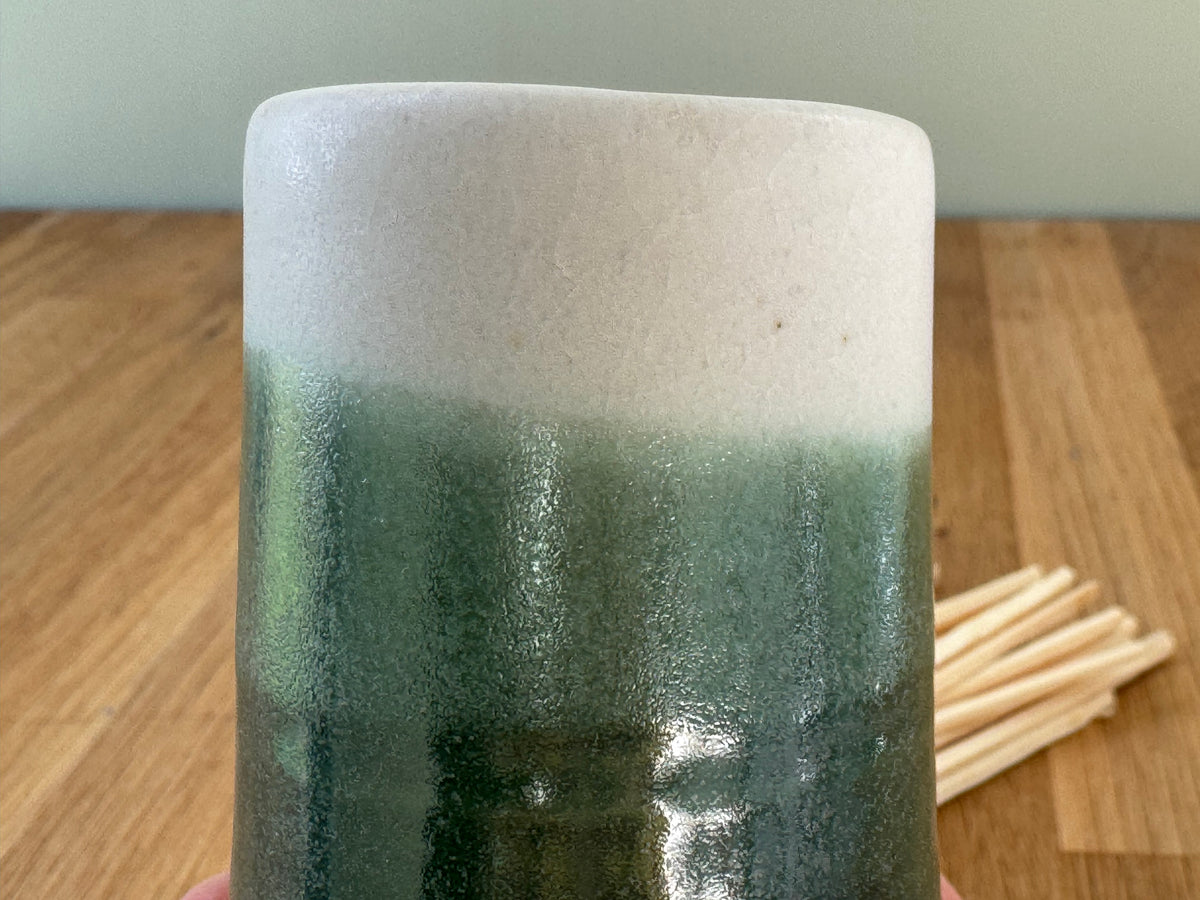 Handmade Match Striker Pot in an Overlapping Green and White Glaze