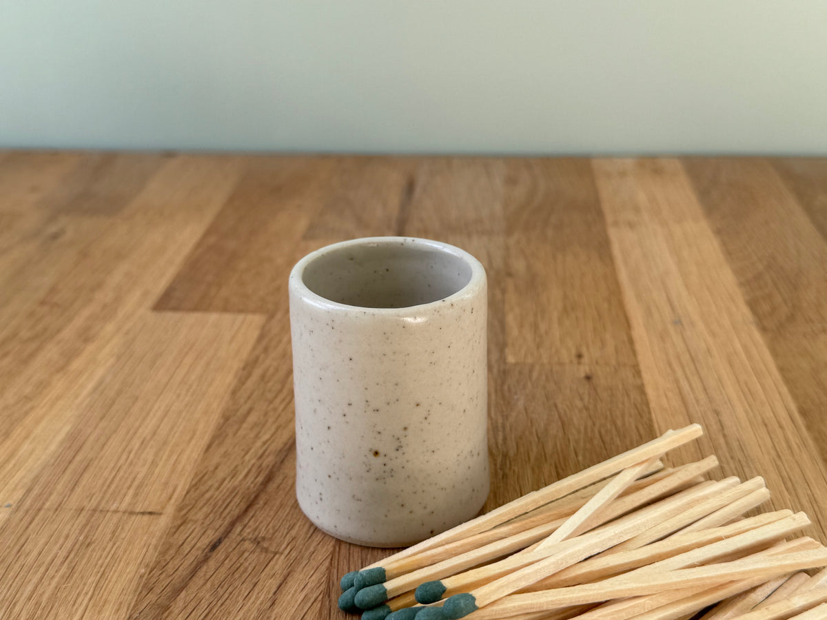 Handmade Match Striker Pot in a Cream Speckled Finish