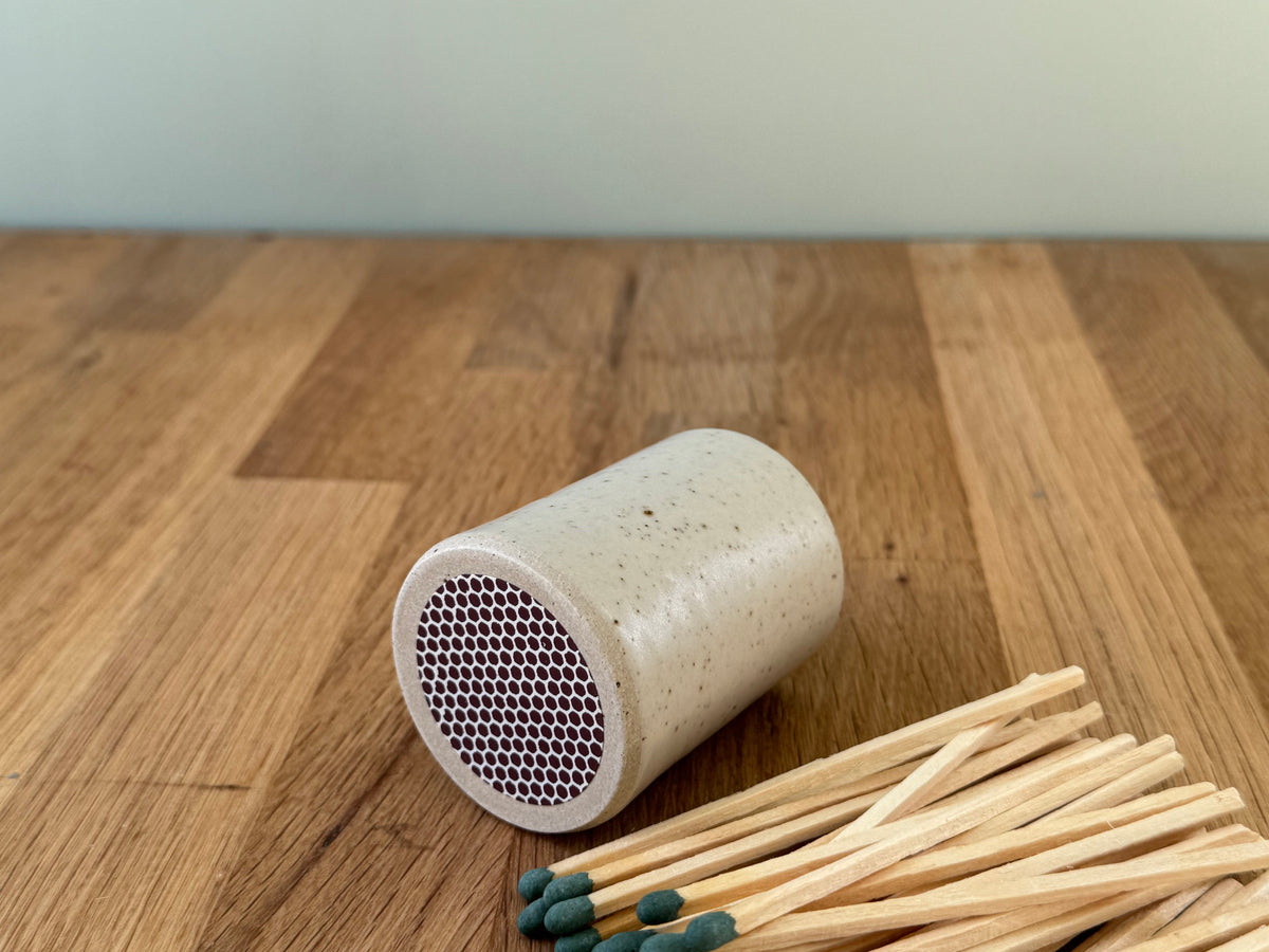 Handmade Match Striker Pot in a Cream Speckled Finish