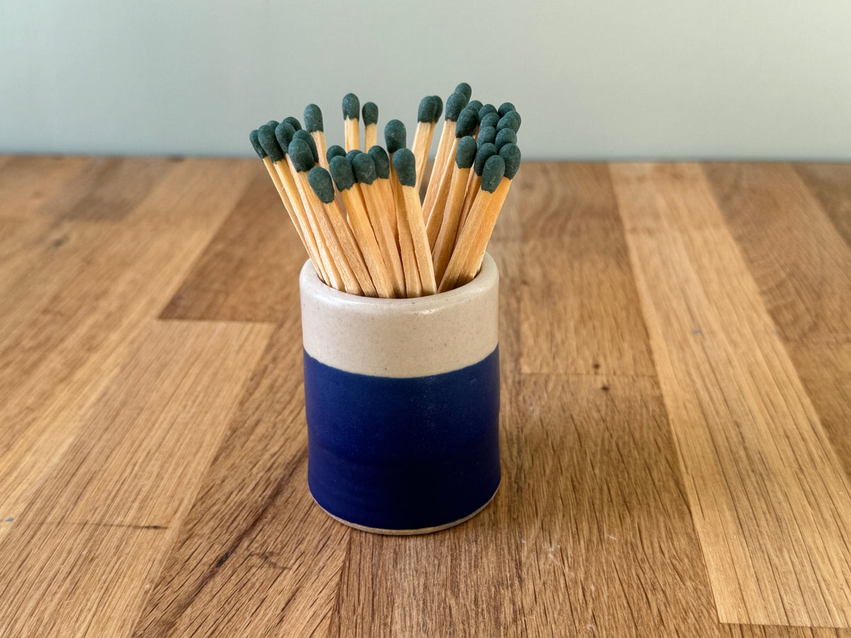 Handmade Match Striker Pot in an Overlapping Blue and White Glaze