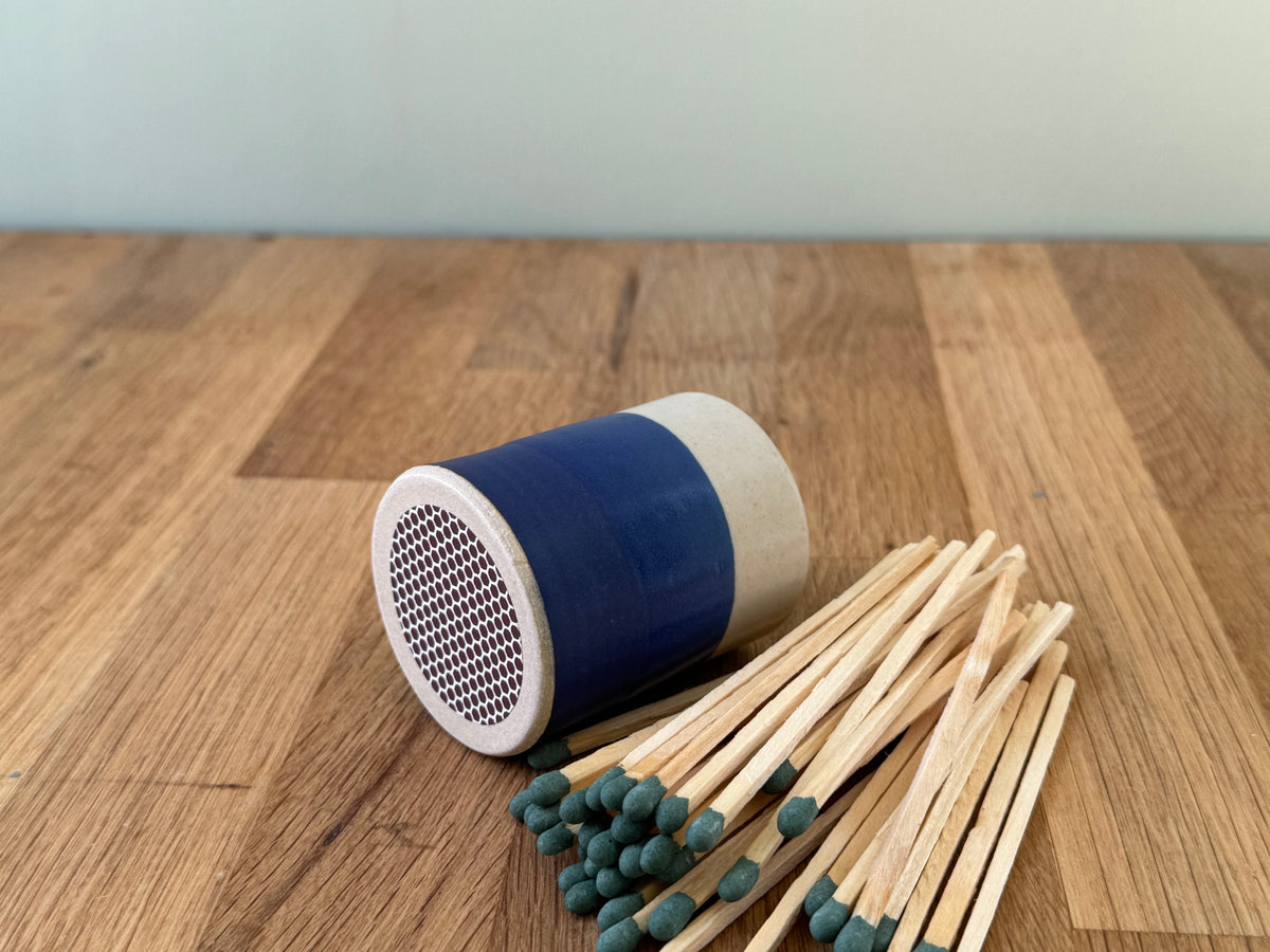 Handmade Match Striker Pot in an Overlapping Blue and White Glaze