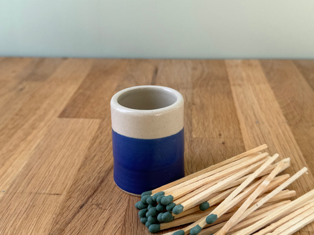 Handmade Match Striker Pot in an Overlapping Blue and White Glaze