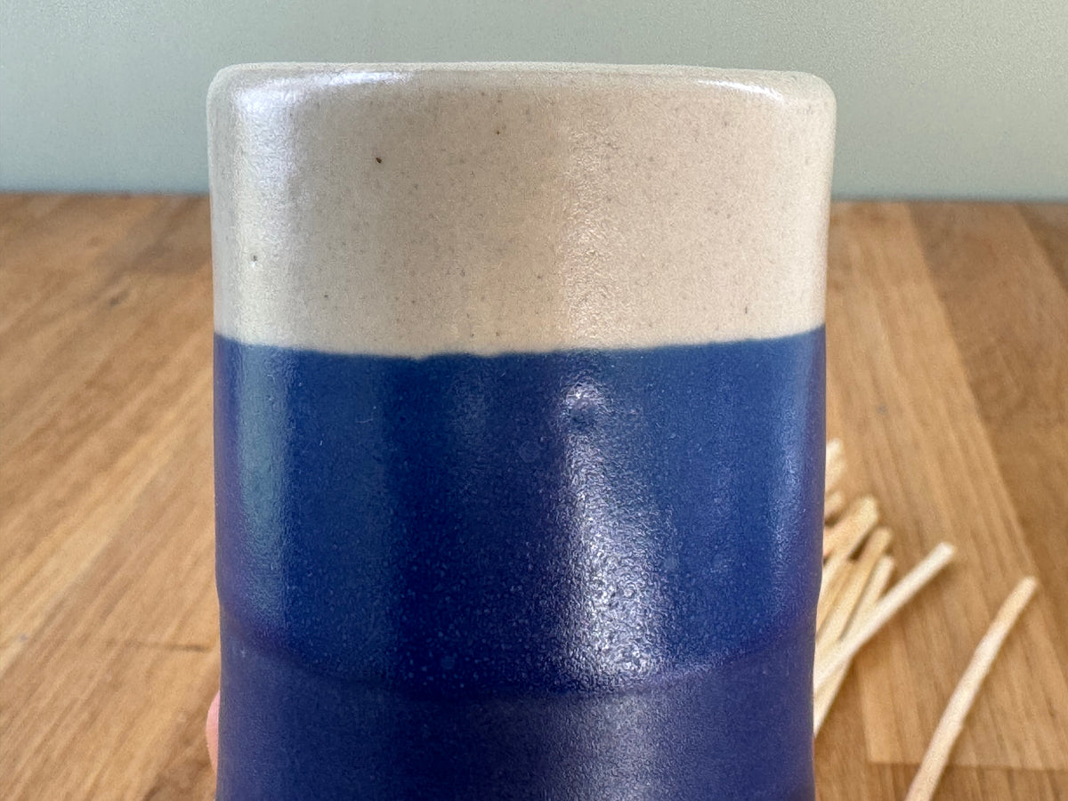Handmade Match Striker Pot in an Overlapping Blue and White Glaze