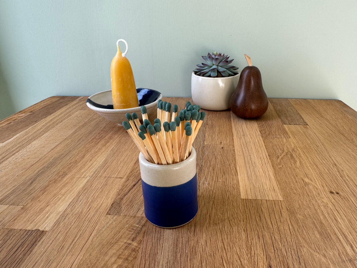 Handmade Match Striker Pot in an Overlapping Blue and White Glaze