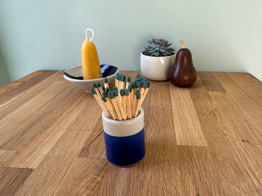 Handmade Match Striker Pot in an Overlapping Blue and White Glaze