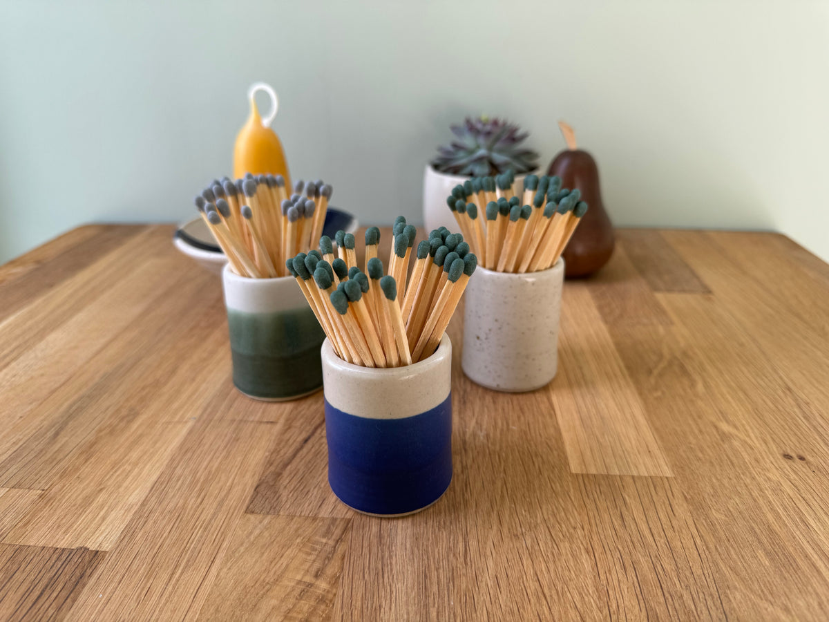 Handmade Match Striker Pot in an Overlapping Blue and White Glaze