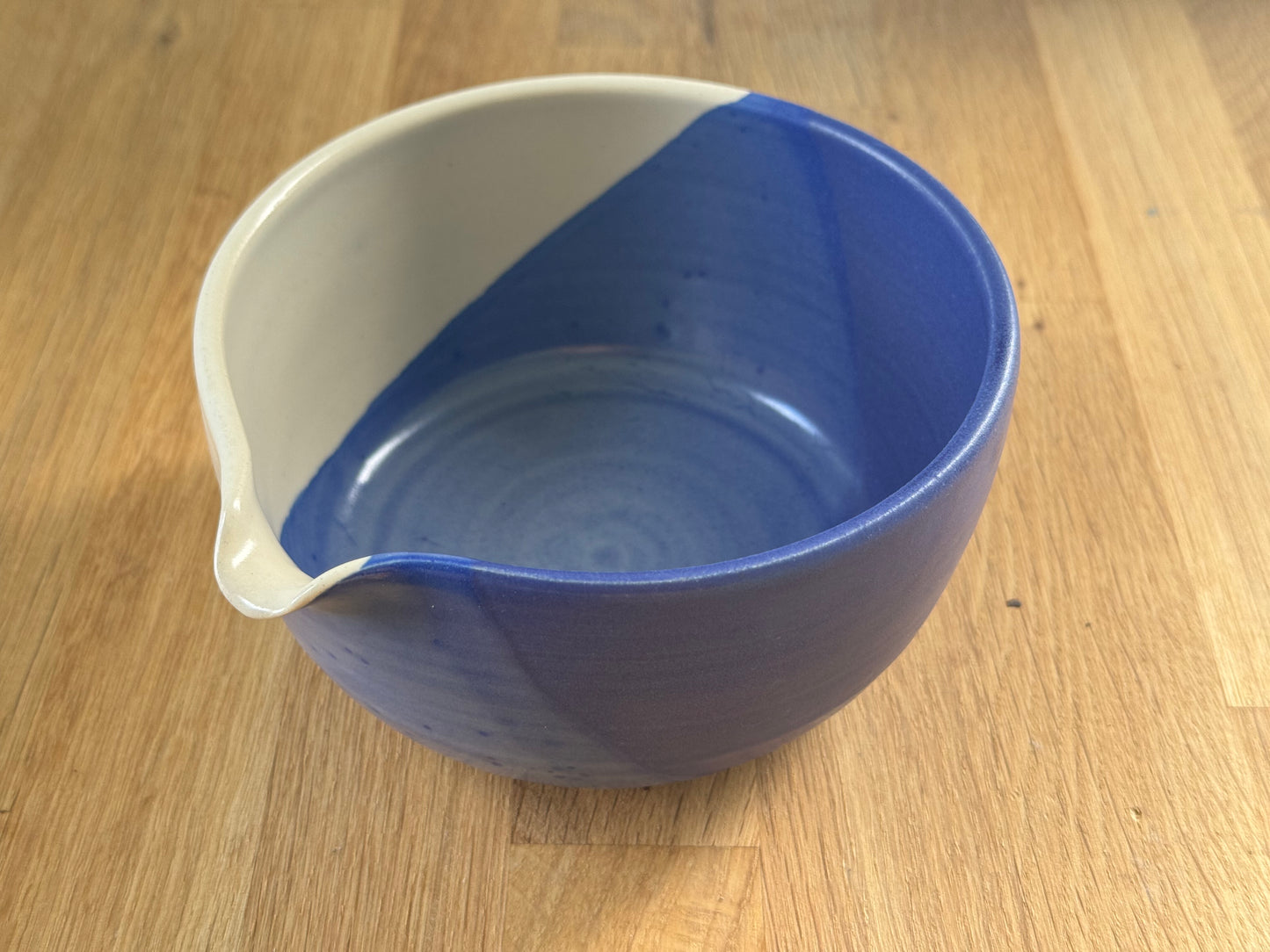 Handmade Matcha/ Pouring Bowl in a Blue and White Overlapping Glaze