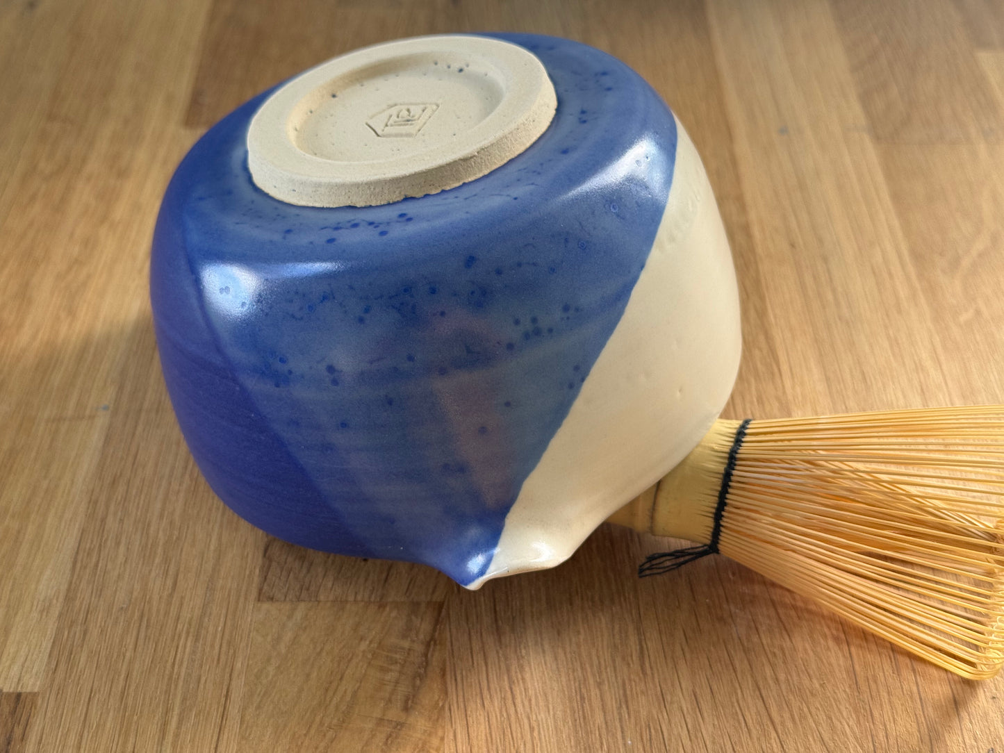 Handmade Matcha/ Pouring Bowl in a Blue and White Overlapping Glaze