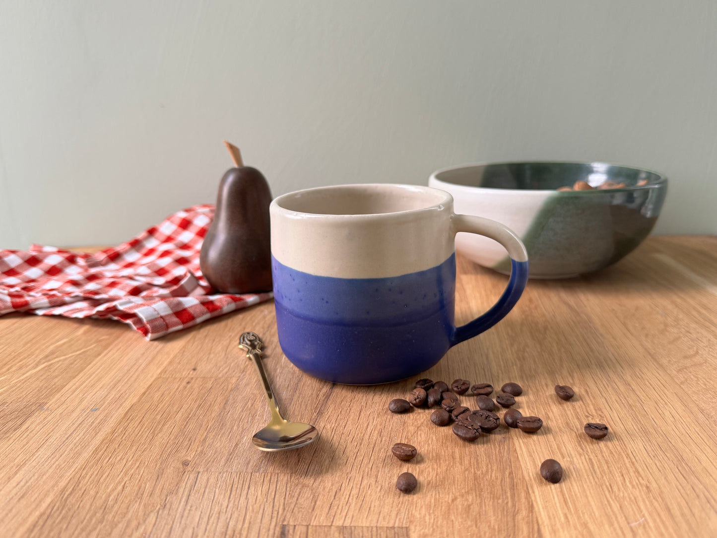 Handmade Mug in an Overlapping Blue and White Glaze