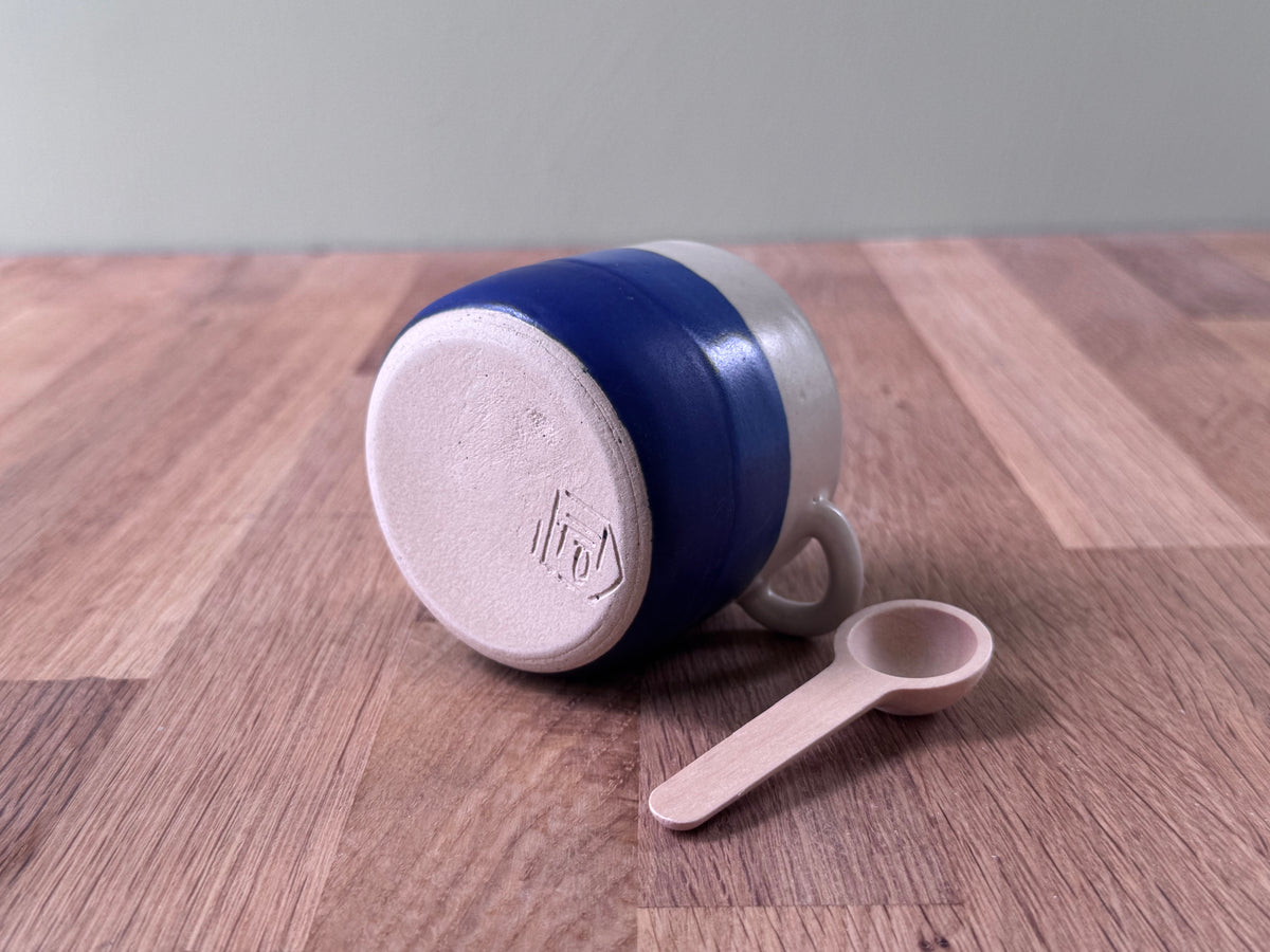 Salt Pot with Spoon in Blue and White Glaze